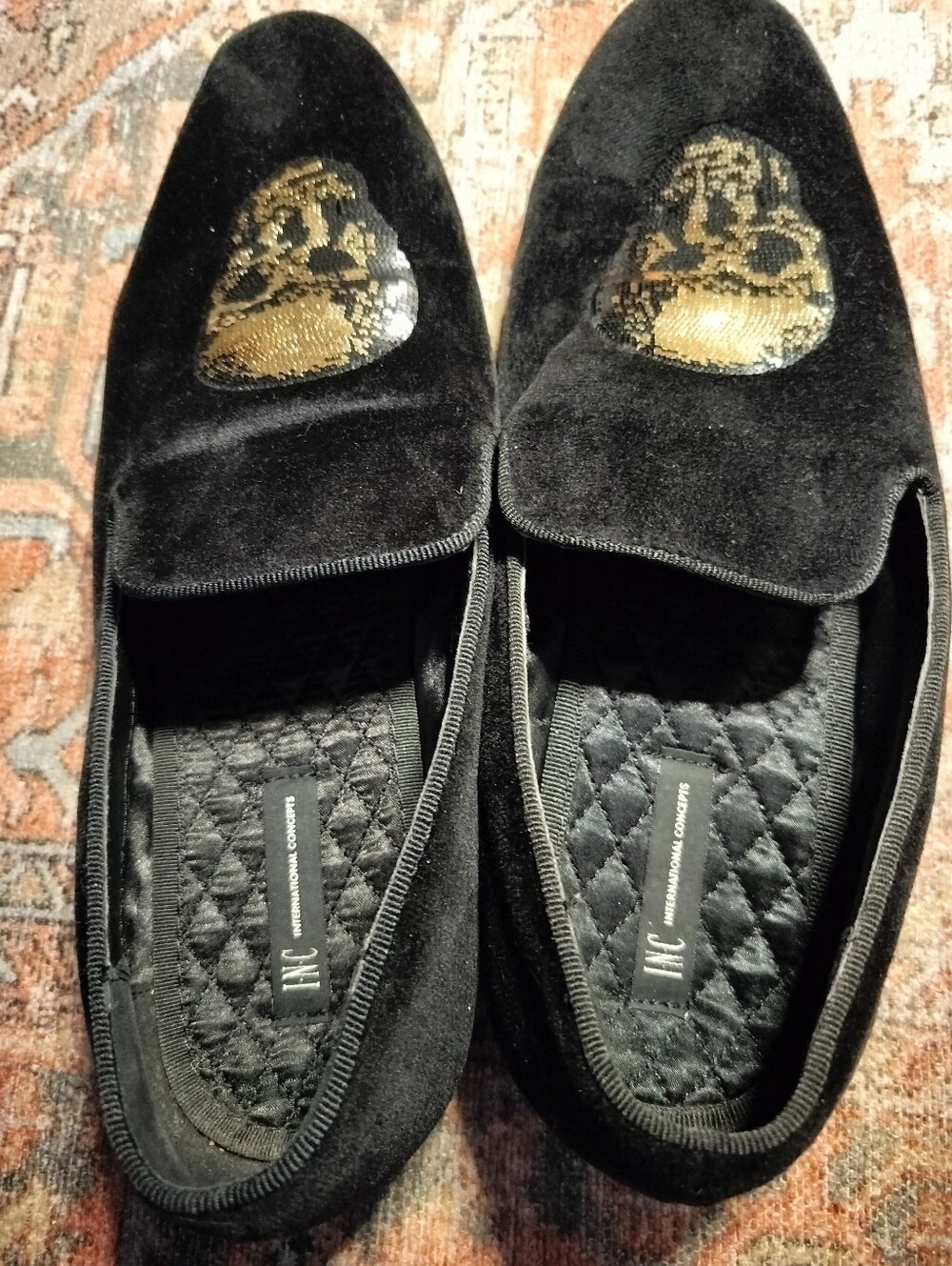 Inc. Concept Nova Black Velvet Men's Nova Gold Sequin Skull Loafer Slipper 10.5 - Picture 7 of 8